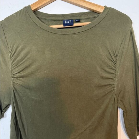 GAP Olive Green Ruched Midi T-Shirt Dress – Size S - Picture 5 of 5